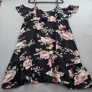 Amy Fashion Mini Dress Women XL Black Floral Party Spaghetti Strap Cold Shoulder